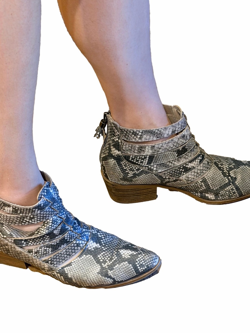 Fergalicious Snake-Print Cutout Ankle Boots - Gray